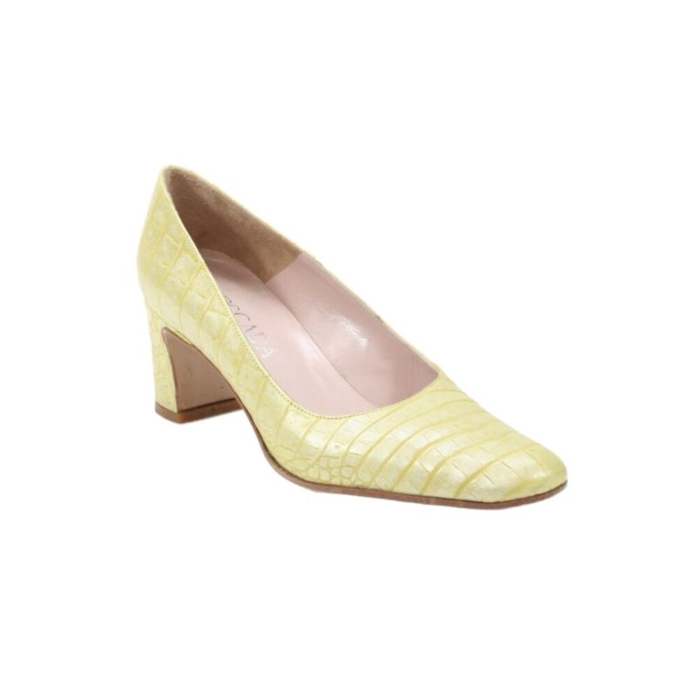 Escada Womens Leather Crocodile Print Slide On Pumps Yellow Size 5 B